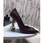Saint Laurent Opyum Pumps Burgundy with Gold Interlocking YSL Logo Heel 11cm