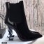 Saint Laurent Opyum Ankle Boots Patent Black with Blue Interlocking YSL Logo Heel 11cm
