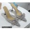 Mach & Mach Heel 8.5cm Crystal Double Bow Pointed Toe Mules PVC Silver 2022