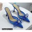 Mach & Mach Heel 8.5cm Crystal Double Bow Pointed Toe Mules PVC Blue 2022