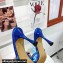 Mach & Mach Heel 8.5cm Crystal Double Bow Pointed Toe Mules PVC Blue 2022
