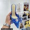 Mach & Mach Heel 8.5cm Crystal Double Bow Pointed Toe Mules PVC Blue 2022