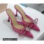 Mach & Mach Heel 8.5cm Crystal Double Bow Pointed Toe Mules PVC Fuchsia 2022