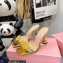 Mach & Mach Heel 9.5cm Rose Flower Mules PVC Gold 2022