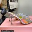 Mach & Mach Heel 8.5cm Crystal Double Bow Mules PVC Silver 2022