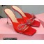 Mach & Mach Heel 8.5cm Crystal Double Bow Mules PVC Red 2022