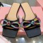 Mach & Mach Crystal Double Bow Slides Satin Black Rainbow 2022
