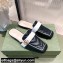 Gucci Double G Leather slipper 423694 Chevron Black 2022