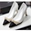 Chanel Heel 7.5cm Pearl Bow Grosgrain Pumps G36391 White 2021