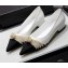 Chanel Heel 2cm Pearl Bow Grosgrain Ballerinas White 2021
