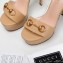 Gucci Heel 13cm Platform 4cm Sandals with Horsebit Apricot