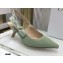 Dior Heel 6.5cm J'Adior Metallic Thread Embroidered Cotton Slingback Pumps Light Green 2021