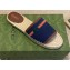 Gucci Interlocking G and Web Embroidered Canvas Espadrilles Slides Dark Blue 2021