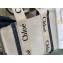 Chloe Medium Woody Tote Bag White/Full Blue in Cotton Canvas and Shiny Calfskin 2021