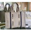 Chloe Large Woody Tote Bag White/Full Blue in Cotton Canvas and Shiny Calfskin 2021