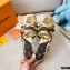 Louis Vuitton Calf Leather and Nano Monogram Canvas Heel Mules Gold 2021