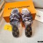 Louis Vuitton Calf Leather and Nano Monogram Canvas Flat Mules Gun Color 2021