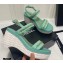 Chanel Chain Wedge Sandals Tweed Green 2021