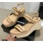 Chanel Chain Wedge Sandals Leather Beige 2021