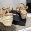Chanel Chain Wedge Sandals Leather Beige 2021