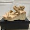 Chanel Chain Wedge Sandals Leather Beige 2021