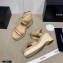 Chanel Chain Wedge Sandals Leather Beige 2021