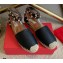 Valentino Grainy Calfskin Leather Rockstud Double Flat Espadrilles Black 2021
