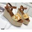 Louis Vuitton Heel 10cm Platform 6cm Boundary Wedge Sandals Brown Embroidered Raffia 2021