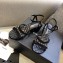 Chanel Heel 5cm Chain Sandals Suede Black 2021