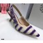 Dior Heel 6.5cm J'Adior Slingback Pumps D-Stripes Embroidered Cotton Purple 2021
