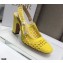 Dior Heel 9.5cm Moi Slingback Pumps Cannage Embroidered Mesh Yellow 2021