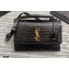 Saint Laurent Medium Sunset Satchel Bag in Leather 634723 Crocodile Embossed Black