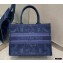 Dior Small Book Tote Bag in Flowers Embroidered Denim Blue 2021