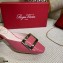 Roger Vivier Heel 4.5cm Belle Metal Buckle Mules in Leather Patent Pink 2021