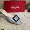 Roger Vivier Heel 2cm Belle Metal Buckle Mules in Leather Silver 2021