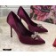 Dolce & Gabbana Heel 10.5cm Satin Pumps Burgundy with Crystal Bow 2021