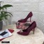 Dolce & Gabbana Heel 10.5cm Satin Pumps Burgundy with Crystal Bow 2021