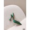 Amina Muaddi Heel Rosie Slingback Pumps Satin Green with Crystal Bow