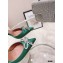 Amina Muaddi Heel Rosie Slingback Pumps Satin Green with Crystal Bow