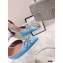 Amina Muaddi Heel Rosie Slingback Pumps Satin Light Blue with Crystal Bow