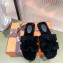 Hermes Shearling Woolskin Oran Sandals Black 2021