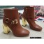 Dolce & Gabbana Heel 10.5cm Leather Ankle Boots Caramel with DG Karol Heel and Buckle 2021