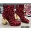 Dolce & Gabbana Heel 10.5cm Leather Ankle Boots Leopard Print Red with DG Karol Heel 2021