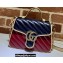 Gucci Diagonal GG Marmont Mini Top Handle Bag 583571 Navy Blue/Beige/Red 2021