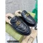 Gucci Shearling Merino Lining Chevron Leather Slippers with Double G 670400 Black 2021