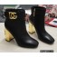 Dolce & Gabbana Heel 10.5cm Leather Ankle Boots Black with DG Karol Heel and Strap 2021