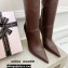 Amina Muaddi Clear Heel 9.5cm Leather Thigh-High Boots Coffee 2021