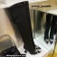 Amina Muaddi Heel 9.5cm Leather Thigh-High Boots Black with Crystal Bow 2021