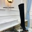 Amina Muaddi Heel 9.5cm Leather Thigh-High Boots Black with Crystal Bow 2021
