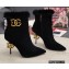 Dolce & Gabbana Mink Fur Thin Heel 10.5cm Leather Ankle Boots Suede Black with Baroque DG Heel 2021